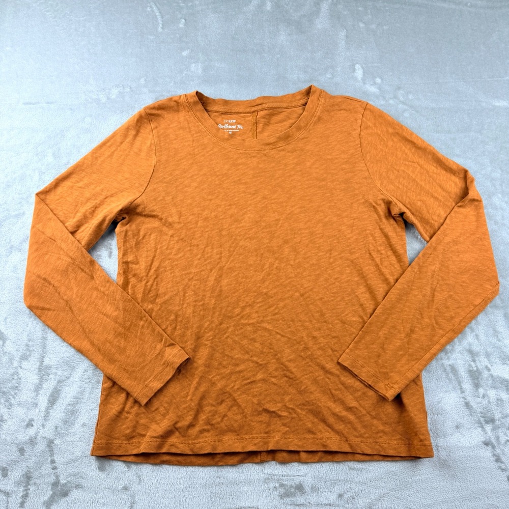 J.Crew Girlfriend Tee Women's M Burnt Orange Rust Slub Cotton Long Sleeve Top
